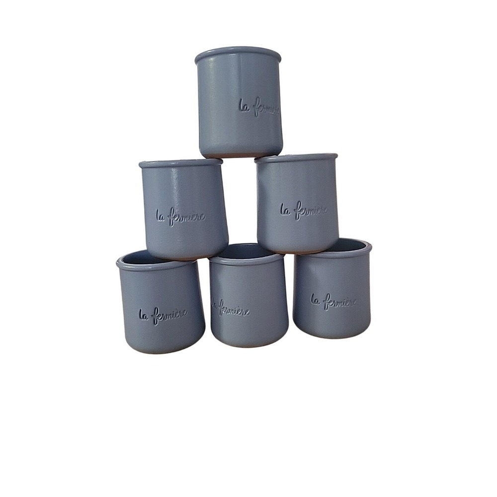 La Fermiere Terracotta Yogurt Pots Blue Stoneware Jars Set of 6 French Country